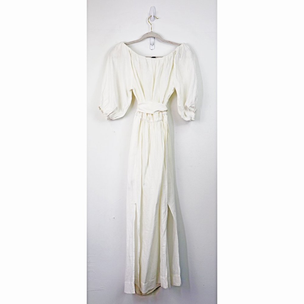 NEW Topshop Linen Blend Belted Bardot Midi Dress 6 - Picture 7 of 8